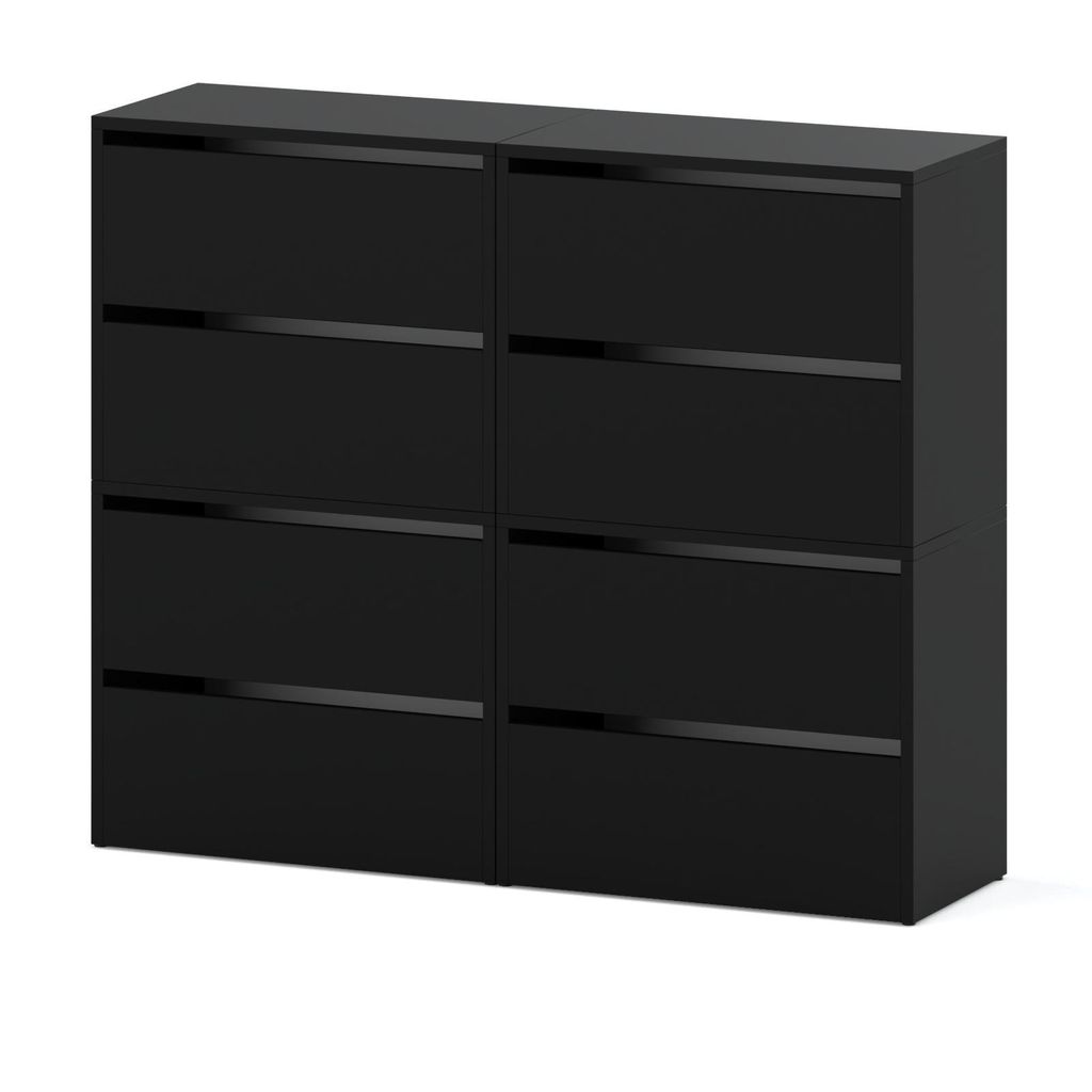 STIV Möbel | Schuhschrank 4-teilig mit Klappen | Schwarz Matt | 120x36x100 cm | modular erweiterbar | modernes Design