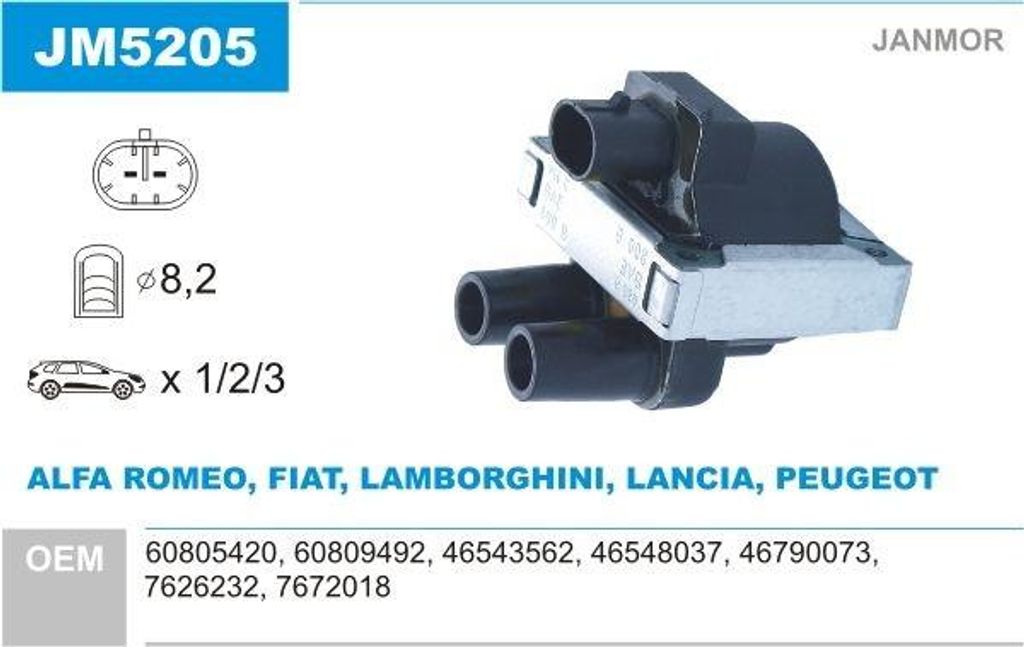 JANMOR JM5205 Zündspule für FIAT PANDA (169) PUNTO (188) Doblo Cargo (223) Doblo Kombi (119, 223) Seicento / 600 Schrägheck (187) Panda Schrägheck
