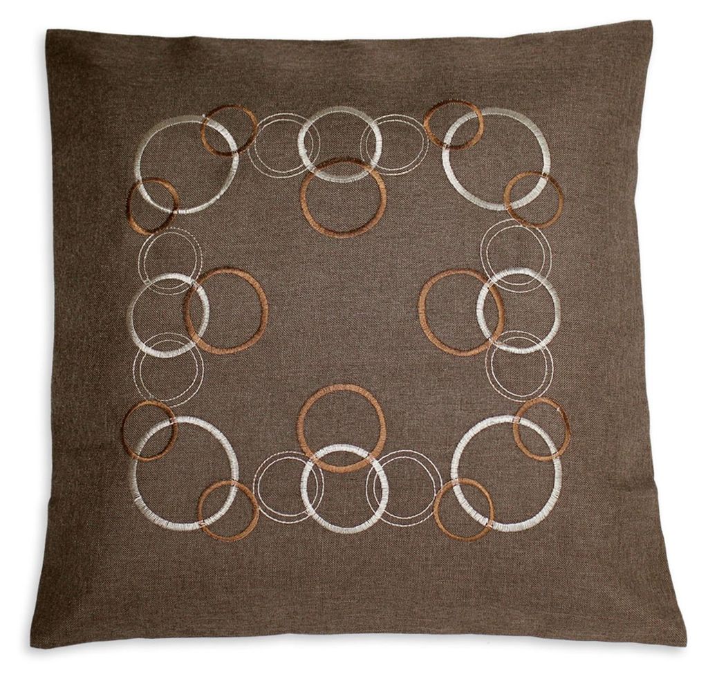 Kissenhülle Ringe Leinenoptik bestickt Kissenbezug Deko Kissen ca. 40x40 cm #1107 braun