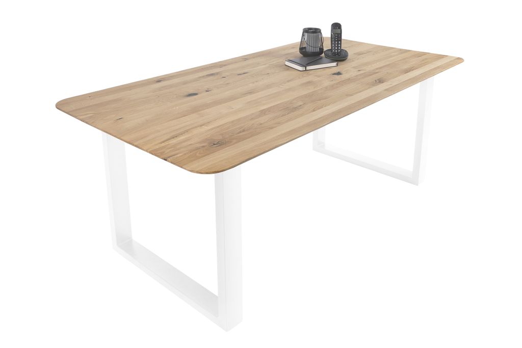 Esszimmertisch Schweizer Kante massiv & geölt Eiche 200x100 weiß U-Gestell Lotte