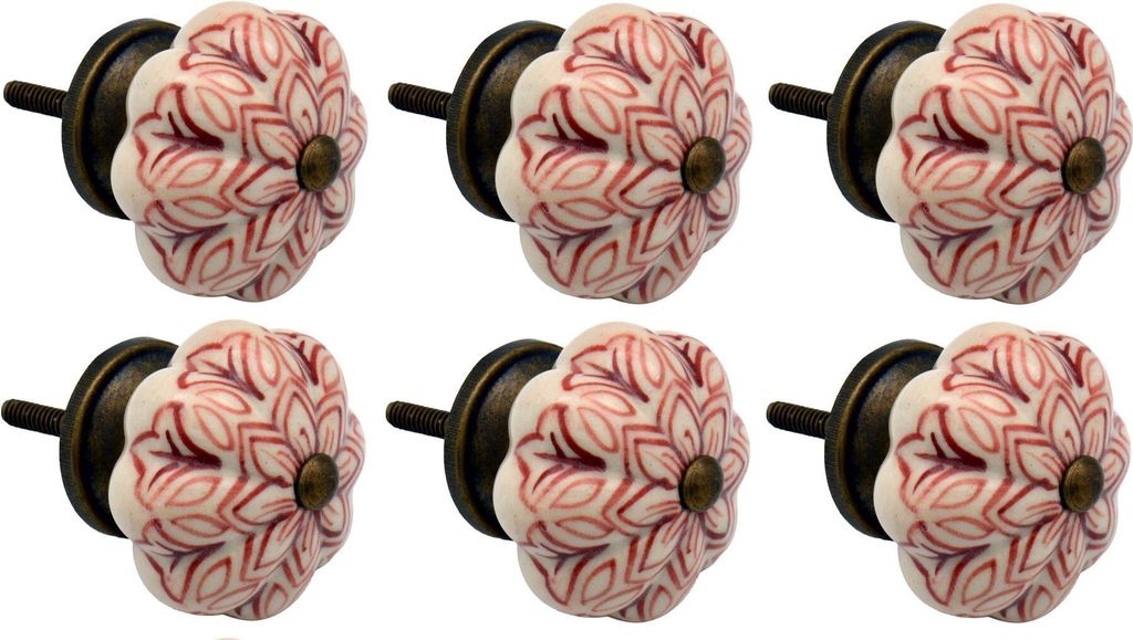 Nicola Spring Floral Keramik-Möbelknöpfe – Dunkelrot – 6er-Pack