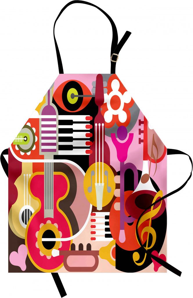 ABAKUHAUS Musik Kochschürze, Komplexe Grafik mit verschiedenen musikalischen Eigenschaften Icons Keyboard Festival Piano Design, Farbfest Höhenve...