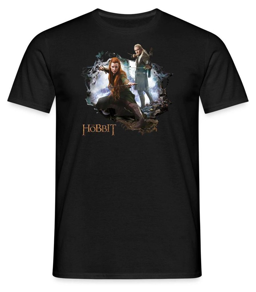 Spreadshirt Der Hobbit Logo Mit Elben Tauriel Und Legolas Männer T-Shirt, XL, Schwarz