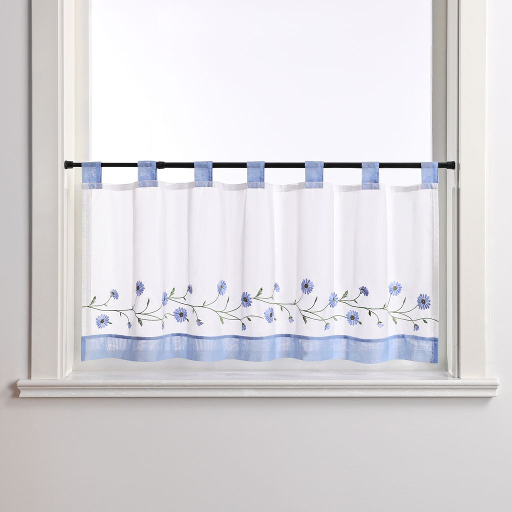 Joyswahl Scheibengardinen Bistrogardine Schlaufen Modern Küche Gardinen Landhausstil Kurzstores mit kleiner Gänseblümchen-Stickerei Transparent ...