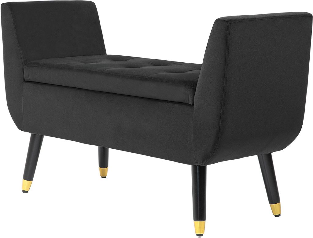 Sitzbank mit Stauraum und Armlehnen, Truhenbank, samtartiges Polyester, Kautschukholz, Dunkelgrau, 107 x 42 x 65 cm