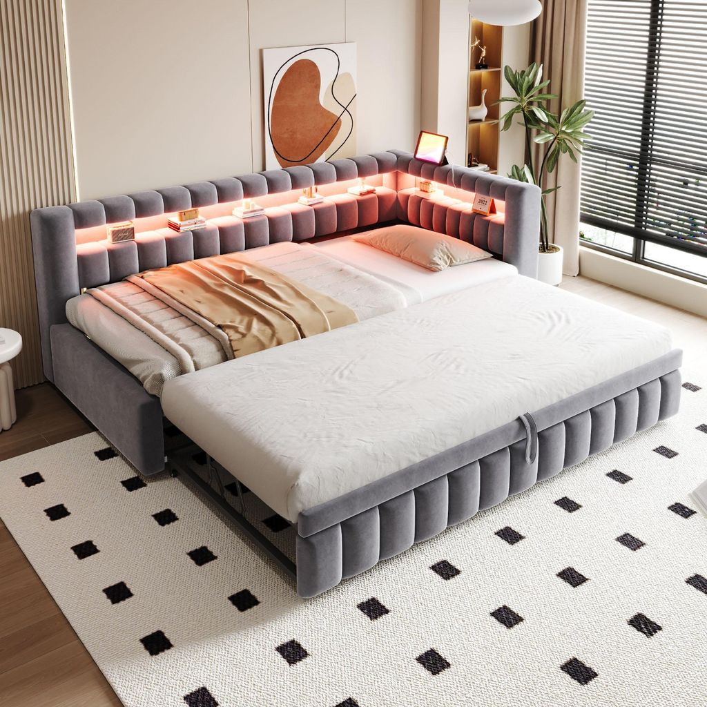 Merax Polsterbett 90×202cm mit Ausziehbett, Tagesbett mit Produktbild 