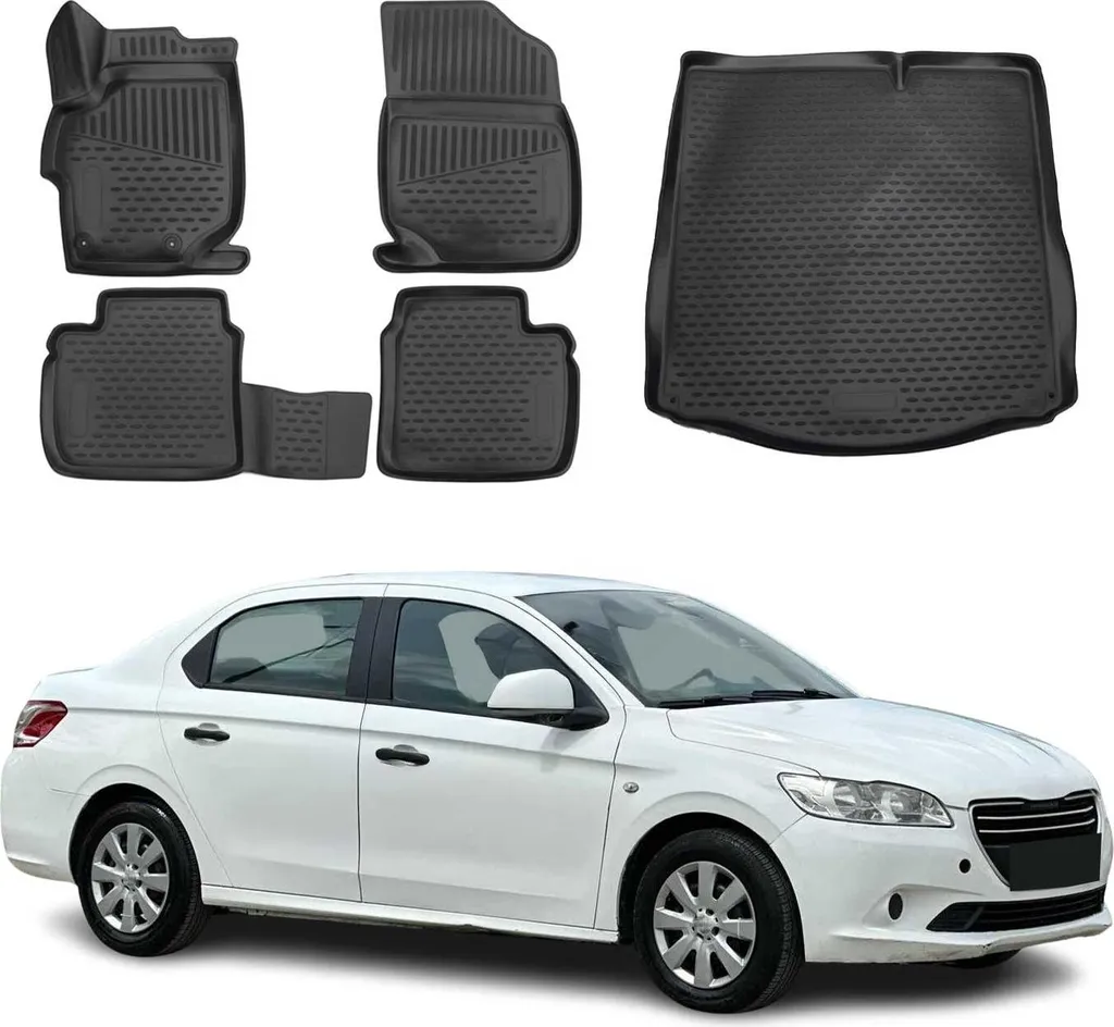 Tappetini All-Weather Peugeot 301 (2013-2025) | Vasca Baule TPE Nera