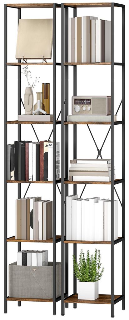 HOMCOM Boekenrek, set van 2, boekenrek met 6 niveaus, Productafbeelding 