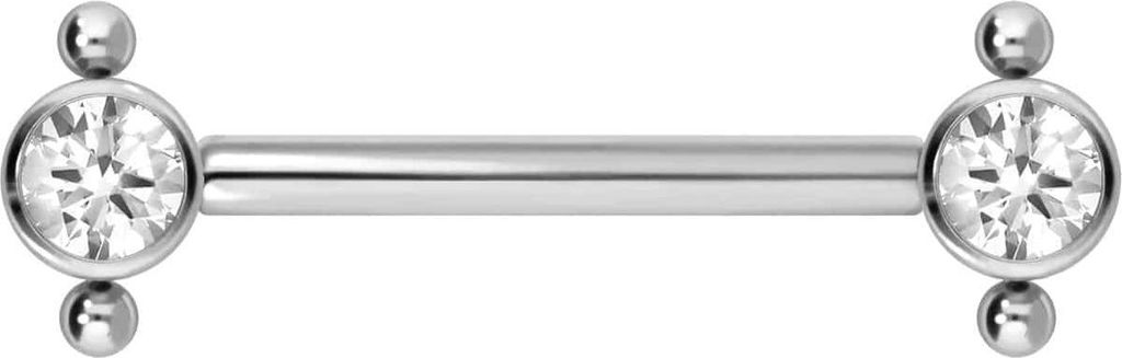 Zungenpiercing, Intim-Piercing Titan Barbell mit Push Fit KRISTALL + 2 KUGELN Silber Stablänge: 14mm