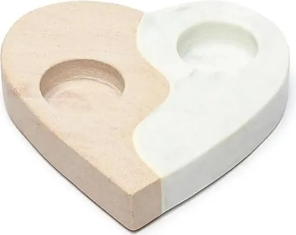 Bougeoir Coeur en Grès Rose et Marbre - Décoration Romantique 15x14x25cm