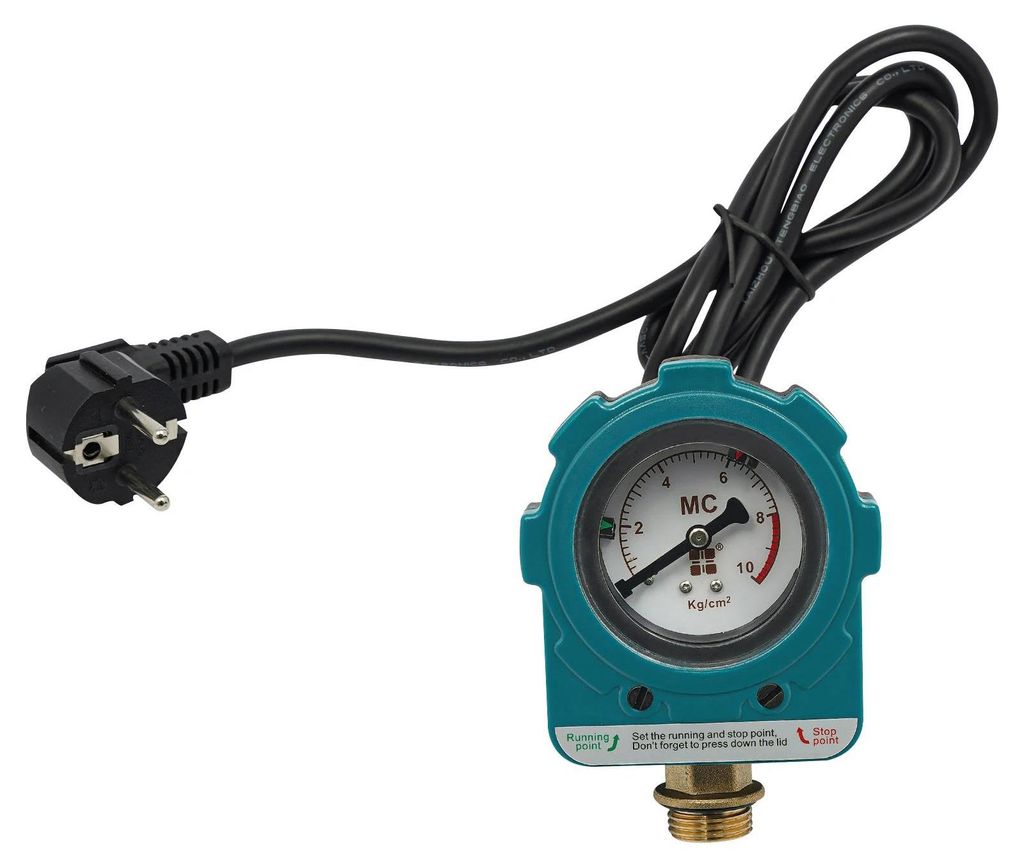 Pumpen-Druckschalter - Elektronischer Druckregler - Leistung 1,5 kW - 220 V - IP65 - NPT 1/2′′ (1,27 cm) - Messbereich 0–10 kg/cm² - EU-Stecker...