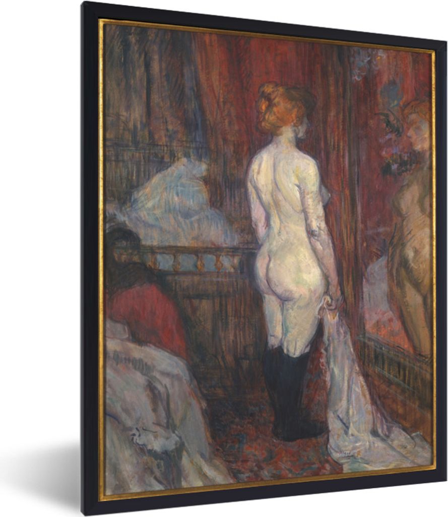 MuchoWow MuchoWow Gerahmtes Poster Frau vor einem Spiegel - Gemälde von Henri de Toulouse-Lautrec 30x40 cm - Poster mit zchwarzem Bilderrahmen...