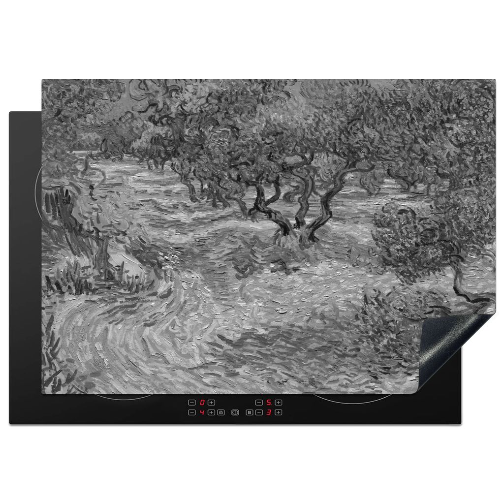 KitchenYeah Herdabdeckplatte Olivenhain - Vincent van Gogh - Schwarz - Weiß , 75x52cm, Küche Deko, Glaskeramikkochfeld Herdabdeckung, Abdeckpla...
