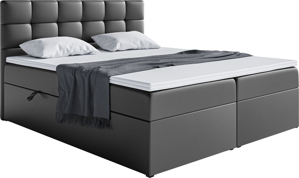 MEBLINI Boxspringbett mit Bettkasten - Gepolstert Doppelbett mit Matratze und Topper - Polsterbett mit Stauraum - Bett mit Kopfteil - Stauraumbett ...