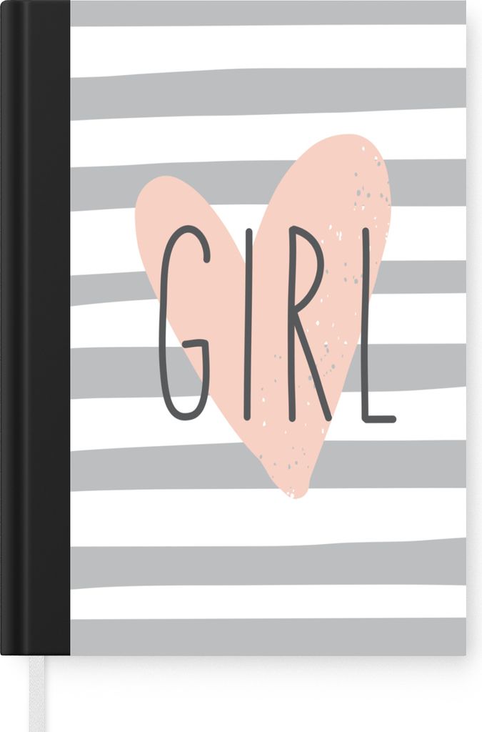 MuchoWow Notizbuch Tagebuch Haushaltsbuch Notebook A5 Illustration mit einem Herz und dem Zitat "Girl". - Notizblock - Notizheft - Notebook - Sch...