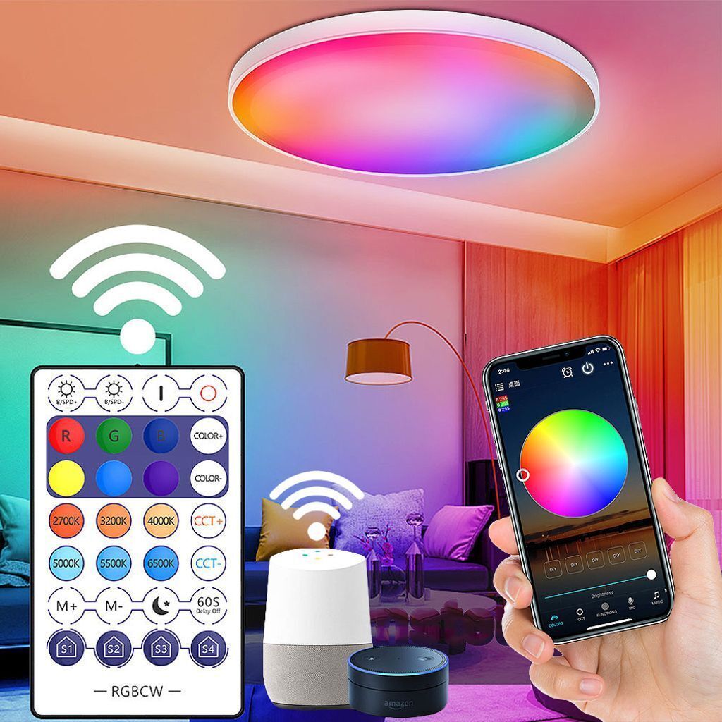 10 Stück Led Deckenleuchte Weiß Dimmbar RGB Deckenlampe Mit Fernbedienung Bluetooth WIFI Alexa Steuerung Wohnzimmer Schlafzimmer