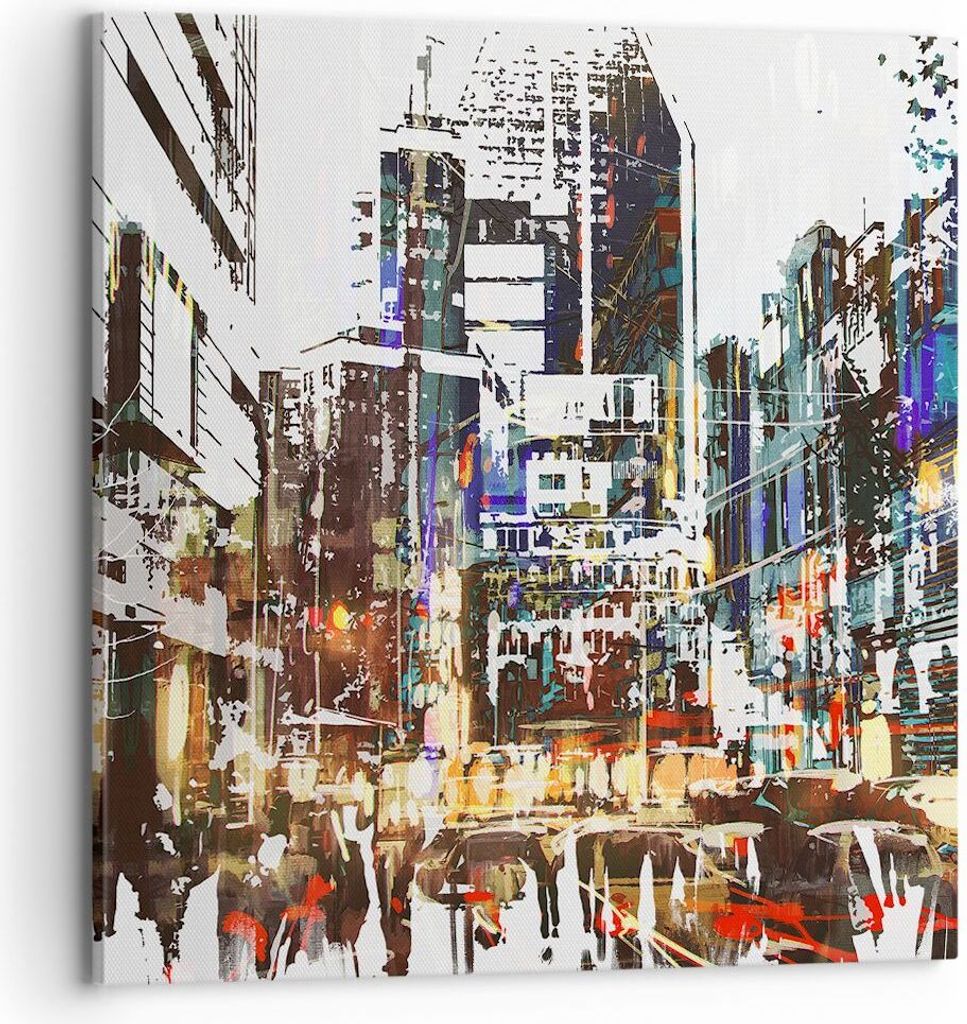 Bild auf Leinwand - Leinwandbild - Stadt Straße Haus - 70x70cm - Wand Bild - Wanddeko - Wandbilder - Leinwanddruck - Bilder - Kunstdruck - Wanddek...