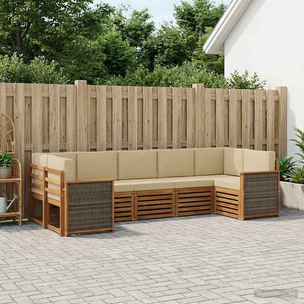 Möbel Ecksofa Set 6 pcs Natur Massives Akazienholz und PolyesterGartensofas - Gartensofas c1987