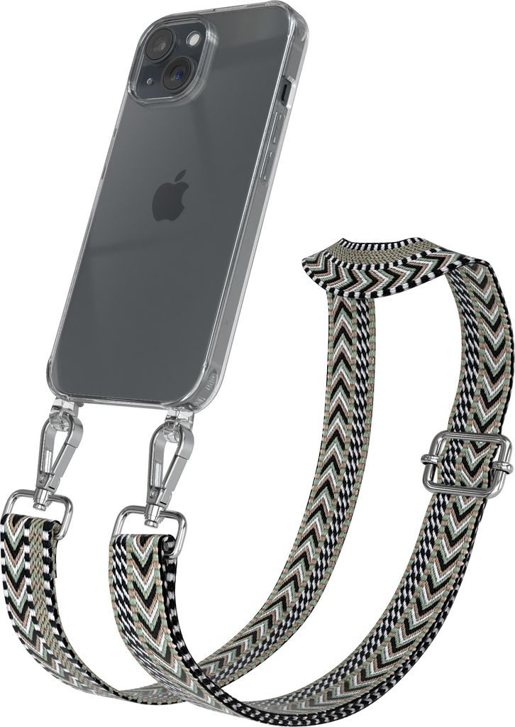 EAZY CASE Handykette - Verstellbarer Trageriemen kompatibel mit Apple iPhone 15, Handykordel mit transparenter Silikon-Hülle, Band in Grün