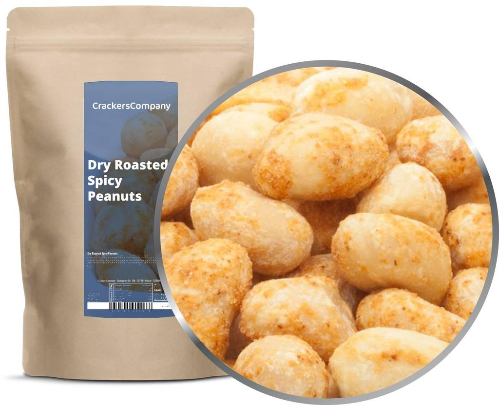 CrackersCompany Luftgeröstete Scharfe Erdnüsse (Dry Roasted Spicy Peanuts), ZIP-Beutel 500 g