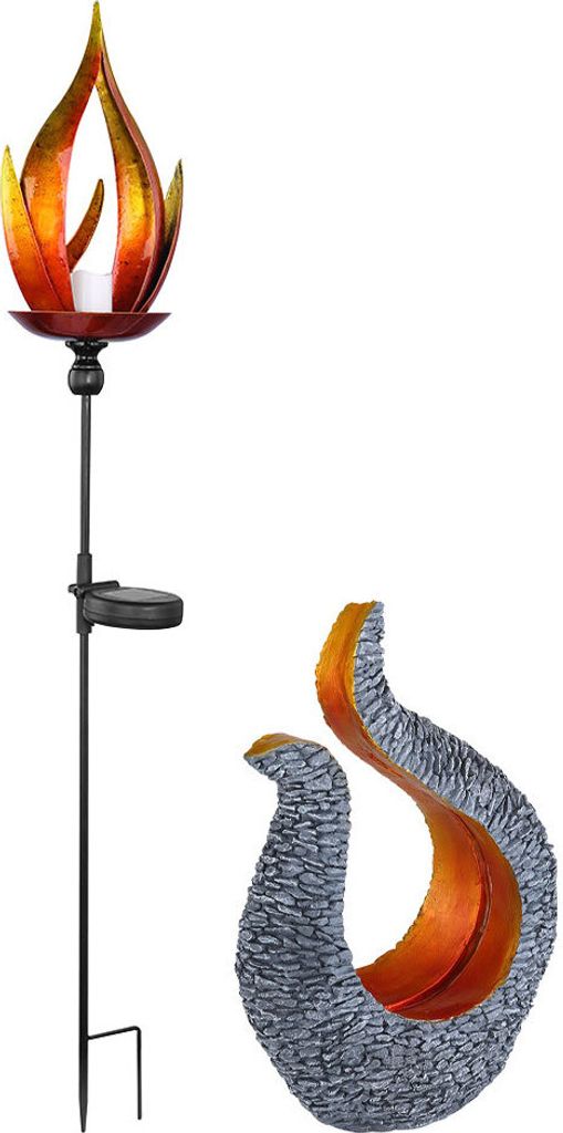 2er Set LED Solarlampe, Flammen Design, Skulptur