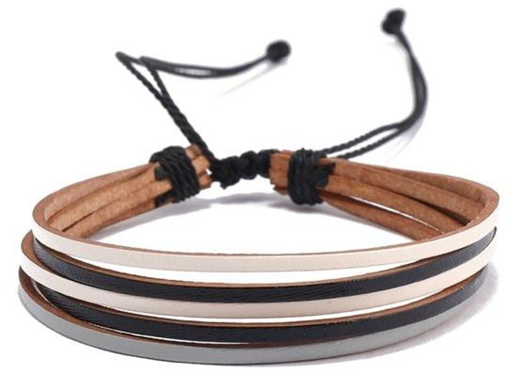 Lederarmband-Set - Handgefertigt - Verstelbare Armbänder - Weiß/Schwarz