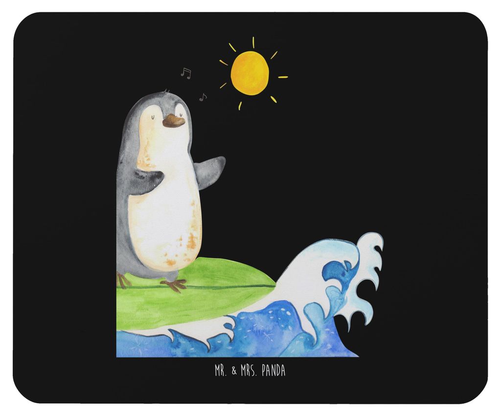 Mr. & Mrs. Panda Mousepad Pinguin Surfer - Schwarz - Geschenk, Mauspad, Motiviert, laptop, Portugal, Optimistisch, mousematte, Urlaub, Mouse Pad