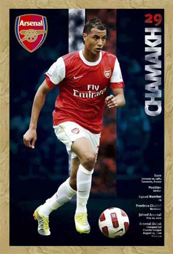 Calcio - Poster - Chamakh, Arsenal + cornice rimovibile, Shinsuke® Maxi MDF faggio, vetro acrilico