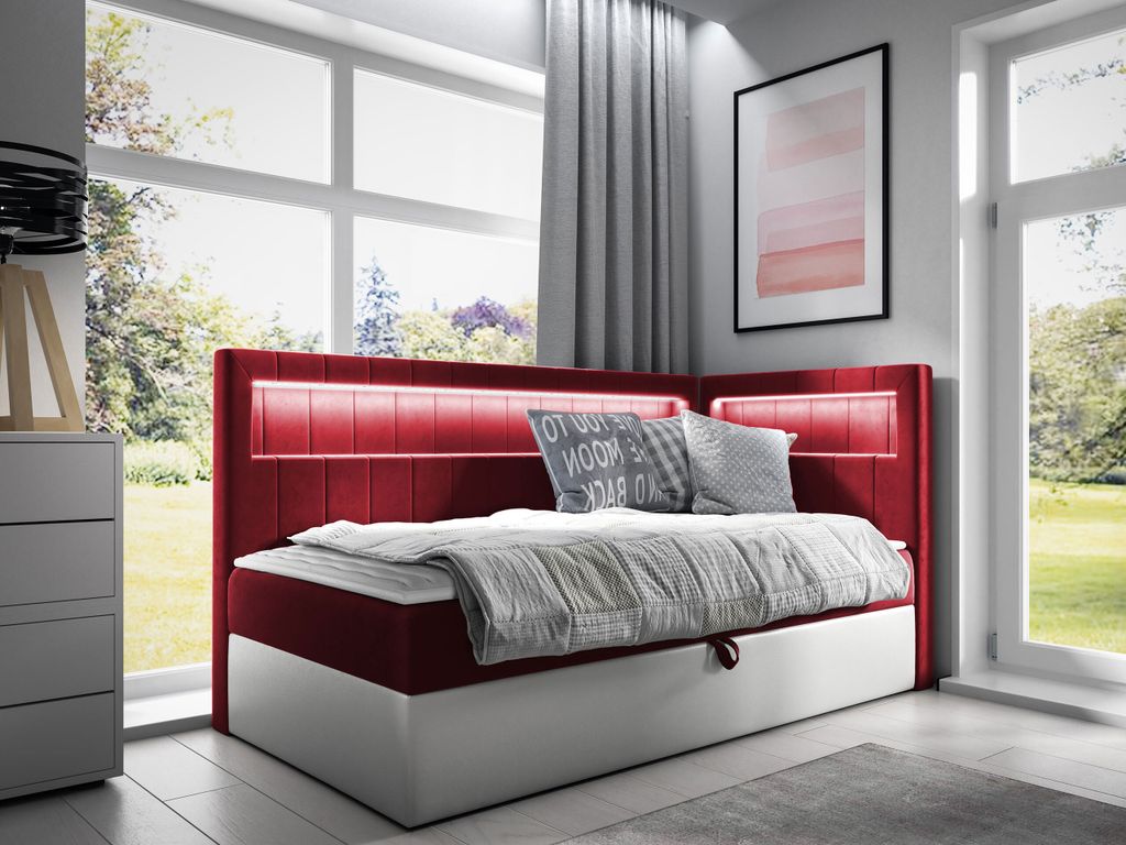 MIRJAN24 Boxspringbett Gold Junior 3 100x200, Einzelbett mit Bonellfederkern, Härtegrad - H3 (Farbe: Soft 017 + Fresh 08, Seite zum Öffnen des Be...