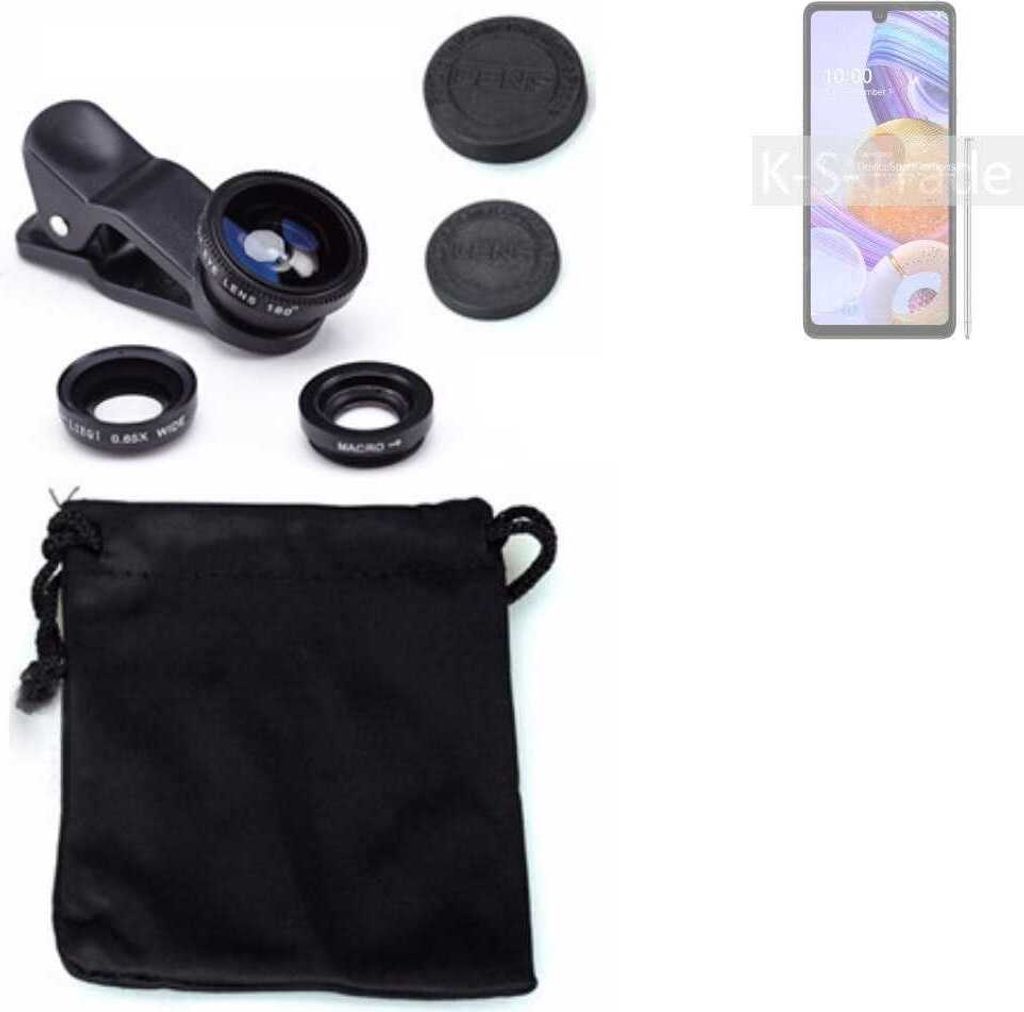 K-S-Trade Smartphone Kamera Linsen Set Kompatibel mit LG Electronics K71 3in1 Clip-On Kamera Adapter Macro Weitwinkel FishEye Fischauge Objektiv Linse