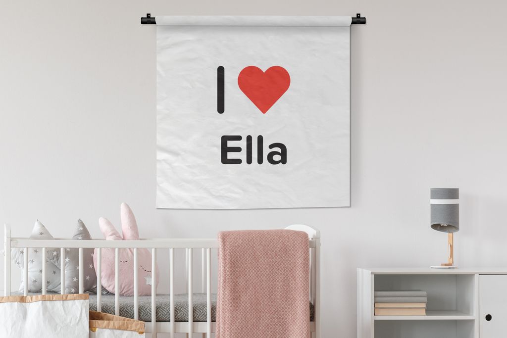 MuchoWow Wandteppich Wandbehang Ich liebe - Ella - Mädchen 90x90 cm Tapisserie Dekoration Wandtuch - Wandaufhänger