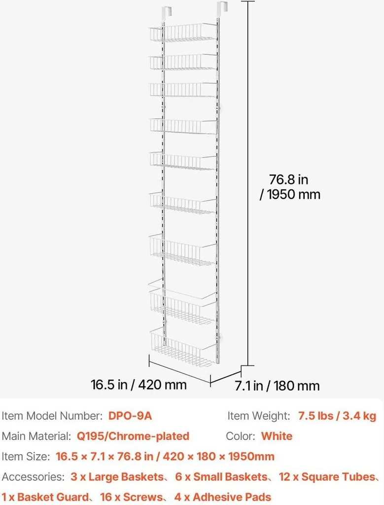 Étagère de porte ajustable 9 niveaux pour optimiser les petits espaces - 6