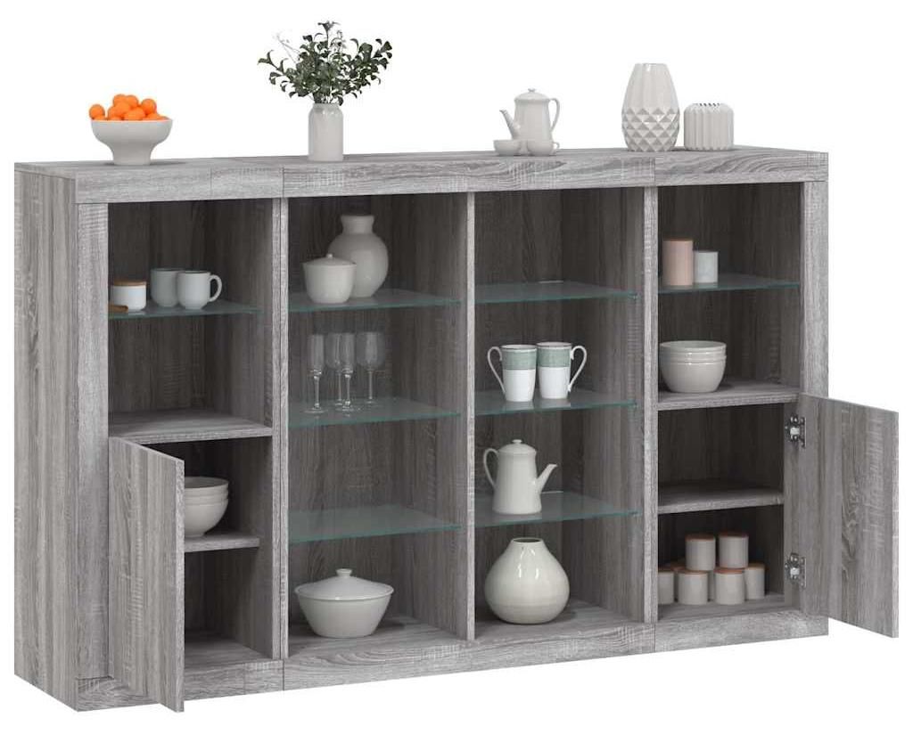 vidaXL Sideboards mit LED-Leuchten 3 Stk. Grau Sonoma Holzwerkstoff