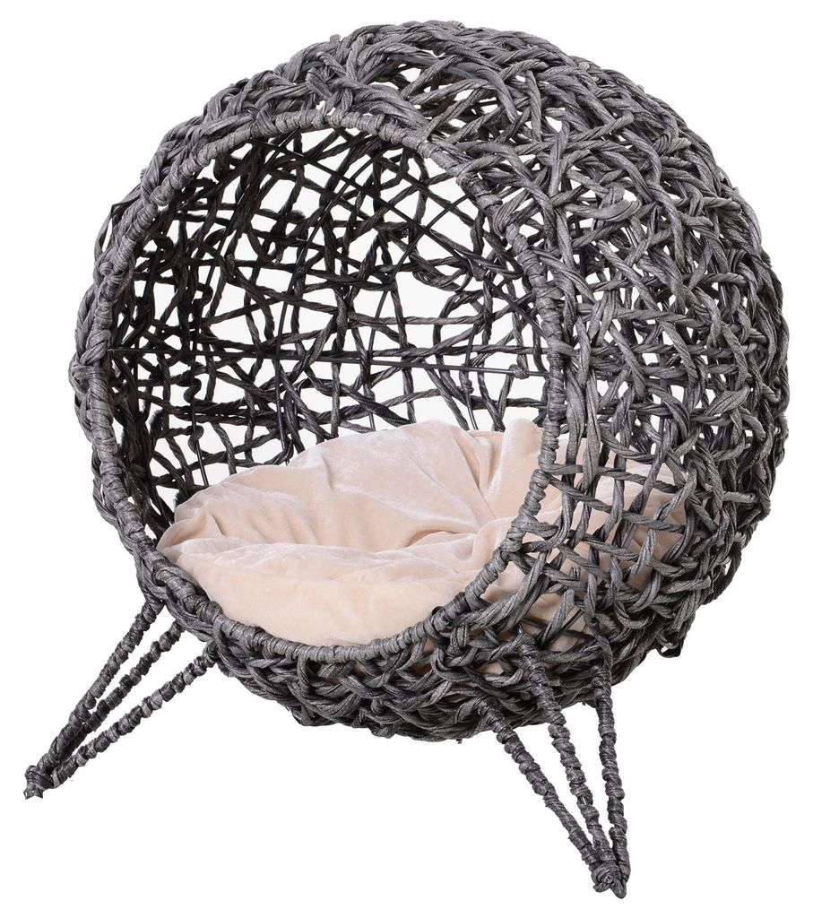 PawHut kattenhuis van riet met kussen, kattenbed, Productafbeelding 