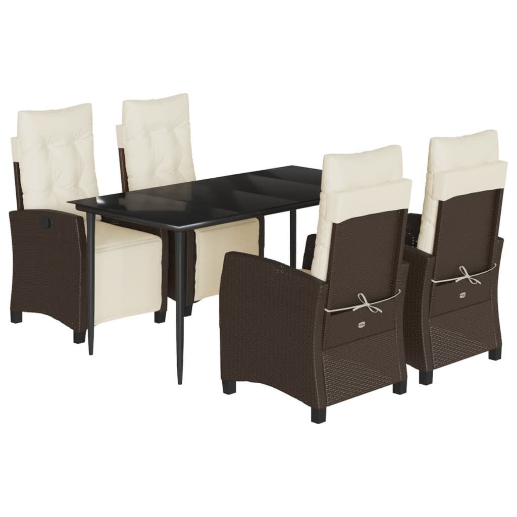 5-tlg. Garten-Essgruppe mit Kissen Braun Poly Rattan