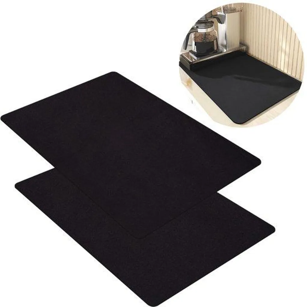 Tapis d'égouttage absorbant en noir pour plan de travail de cuisine x2