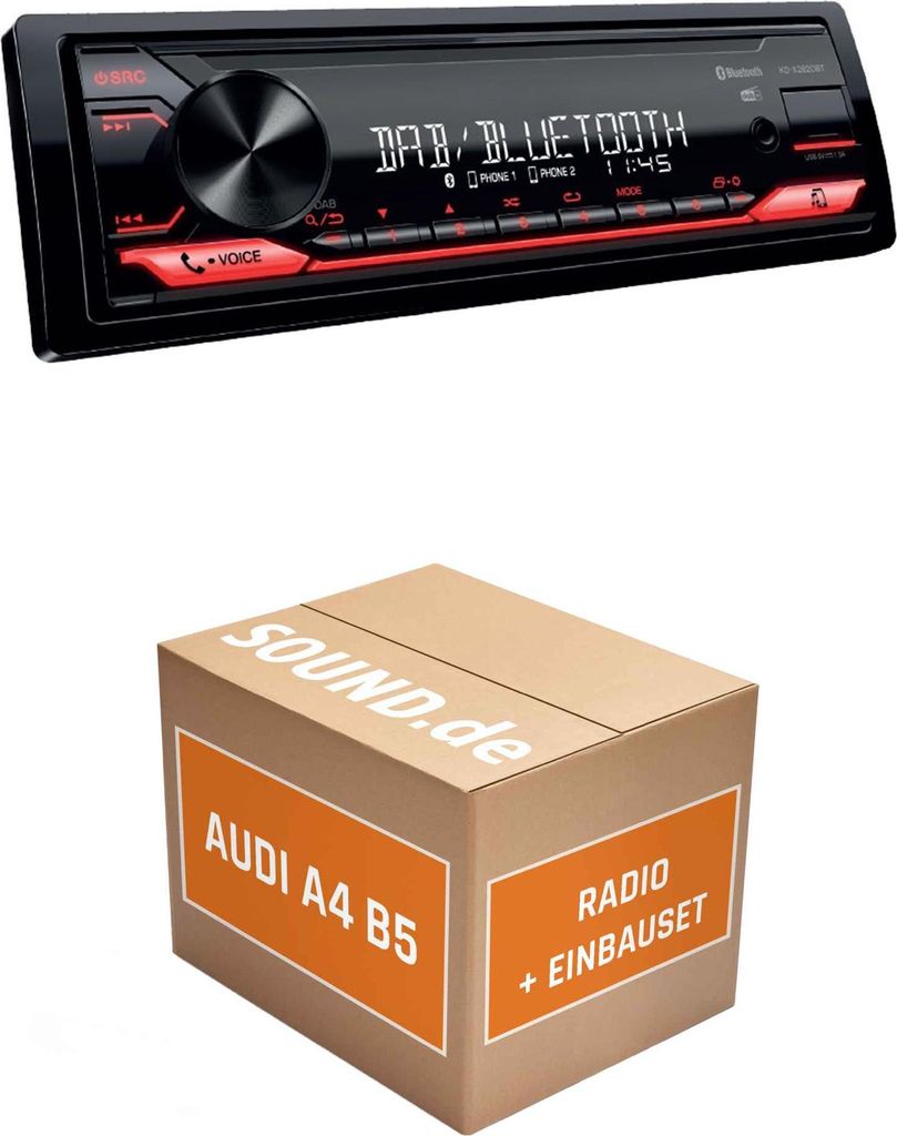 Autoradio Einbaupaket JVC KD-X282DBT für Audi A4 B5 + Concert Kassette Lenkradfernbedienung | Bluetooth: Telefonieren & Audiostreaming