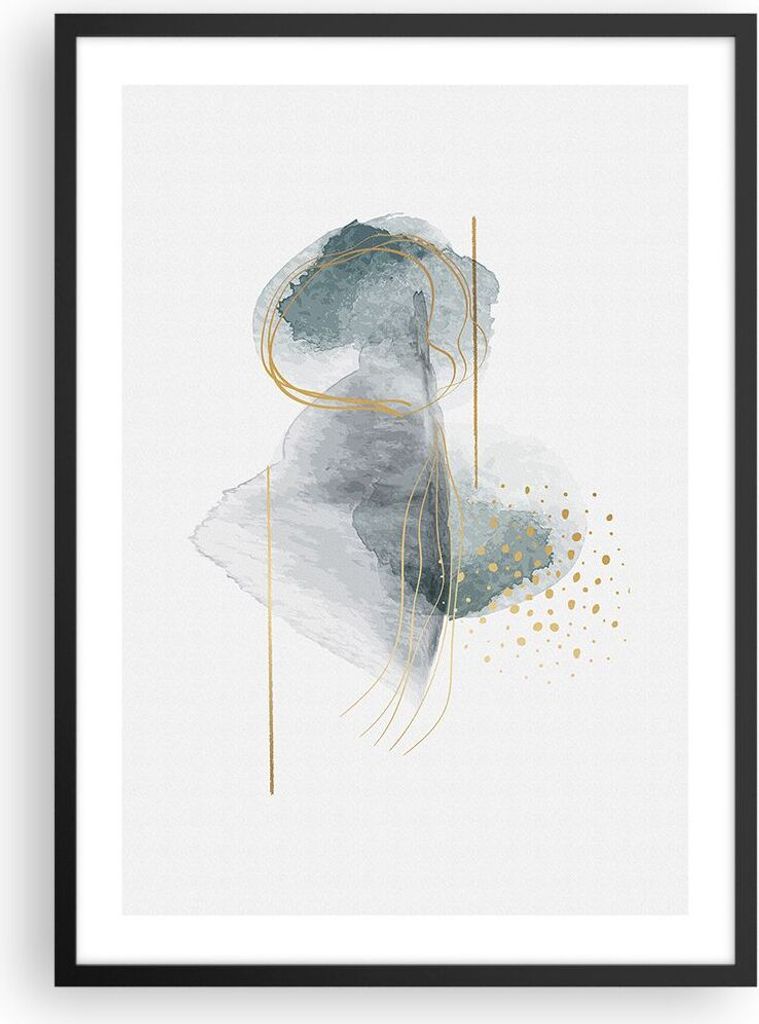 Gerahmtes Poster - Schwarzer Rahmen - Aquarell Flecken Gold - 50x70 cm - Wand Bild - Wanddeko - Wandbilder - Kunstposter - Wandposter - Bilderrahme...