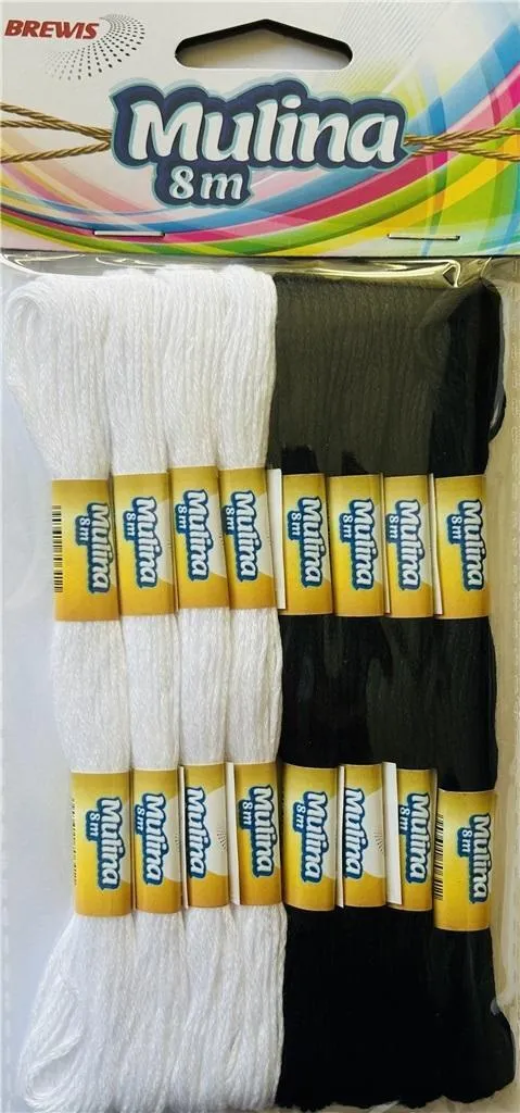 Set Filo Ricamo Bianco e Nero 8m | Ideale per DIY e Articoli Creativi