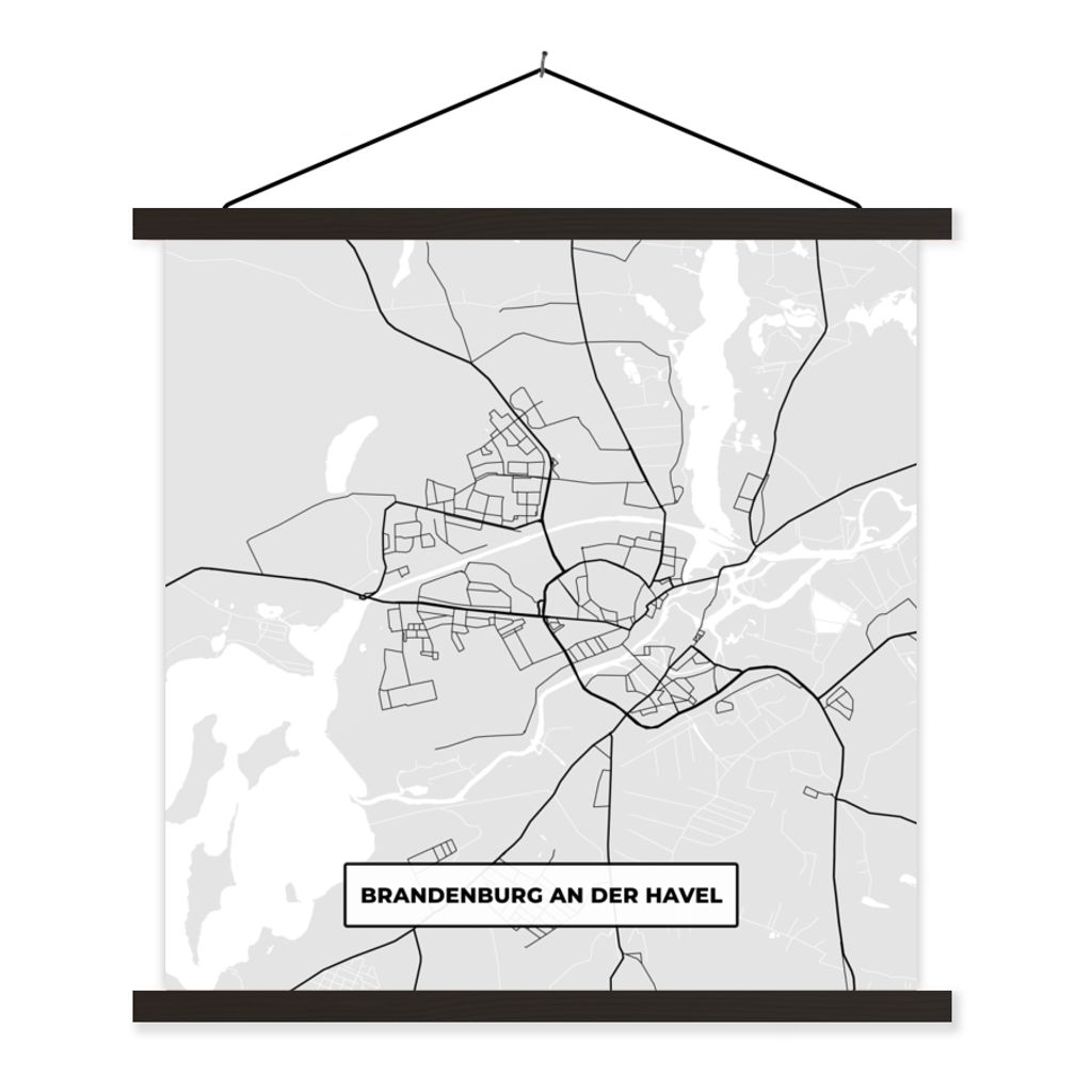 MuchoWow Textilposter Stadtplan - Karte - Brandenburg an der Havel - Deutschland 120x120 cm mit schwarzem Rahmen - Aufhängungsset