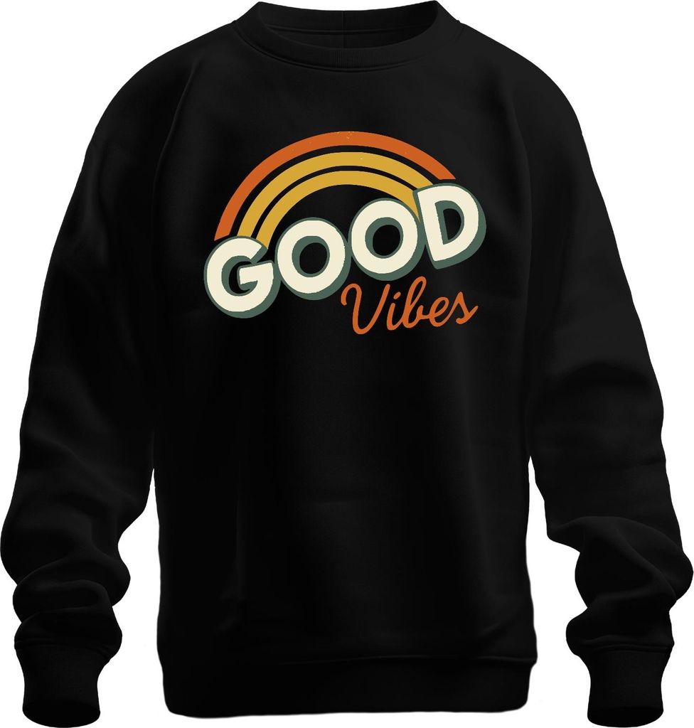 Good Vibes Retro Regenbogen Vintage 70erJahre Hippie Boho Sommer Uni Sweatshirt Pullover, Schwarz, S