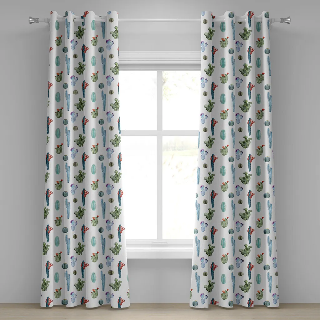 Rideau Cactus en tissu premium à œillets 280x245 cm Vert et Bleu