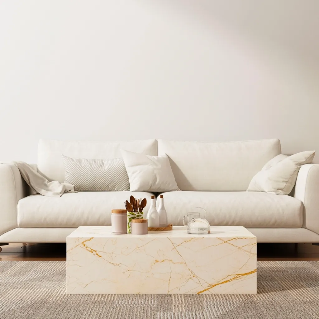 Table basse Mahner 90x50x28 cm effet marbre facile d'entretien salon