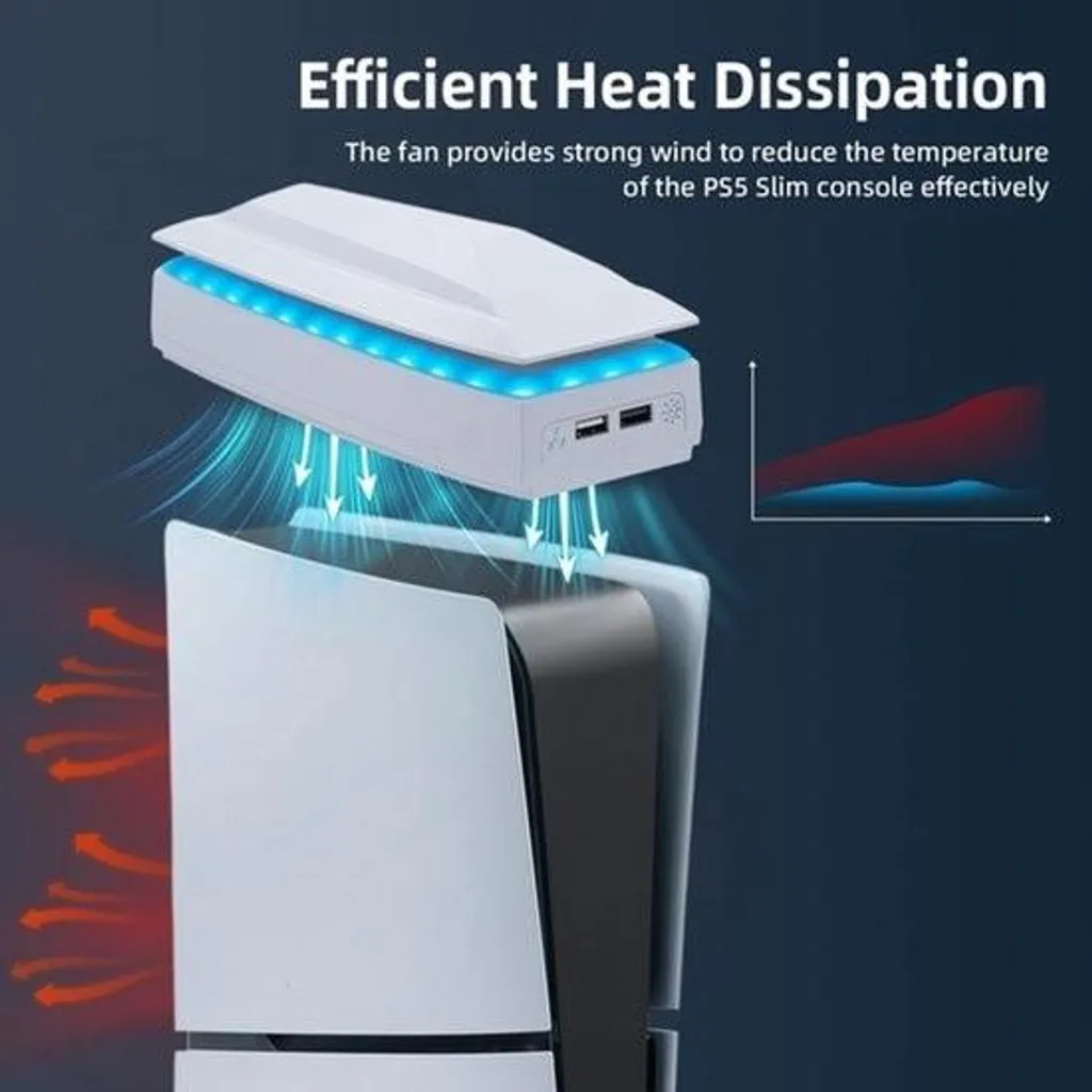 Support ventilé PS5 Slim blanc avec éclairage LED et ports USB 2.0 - 2