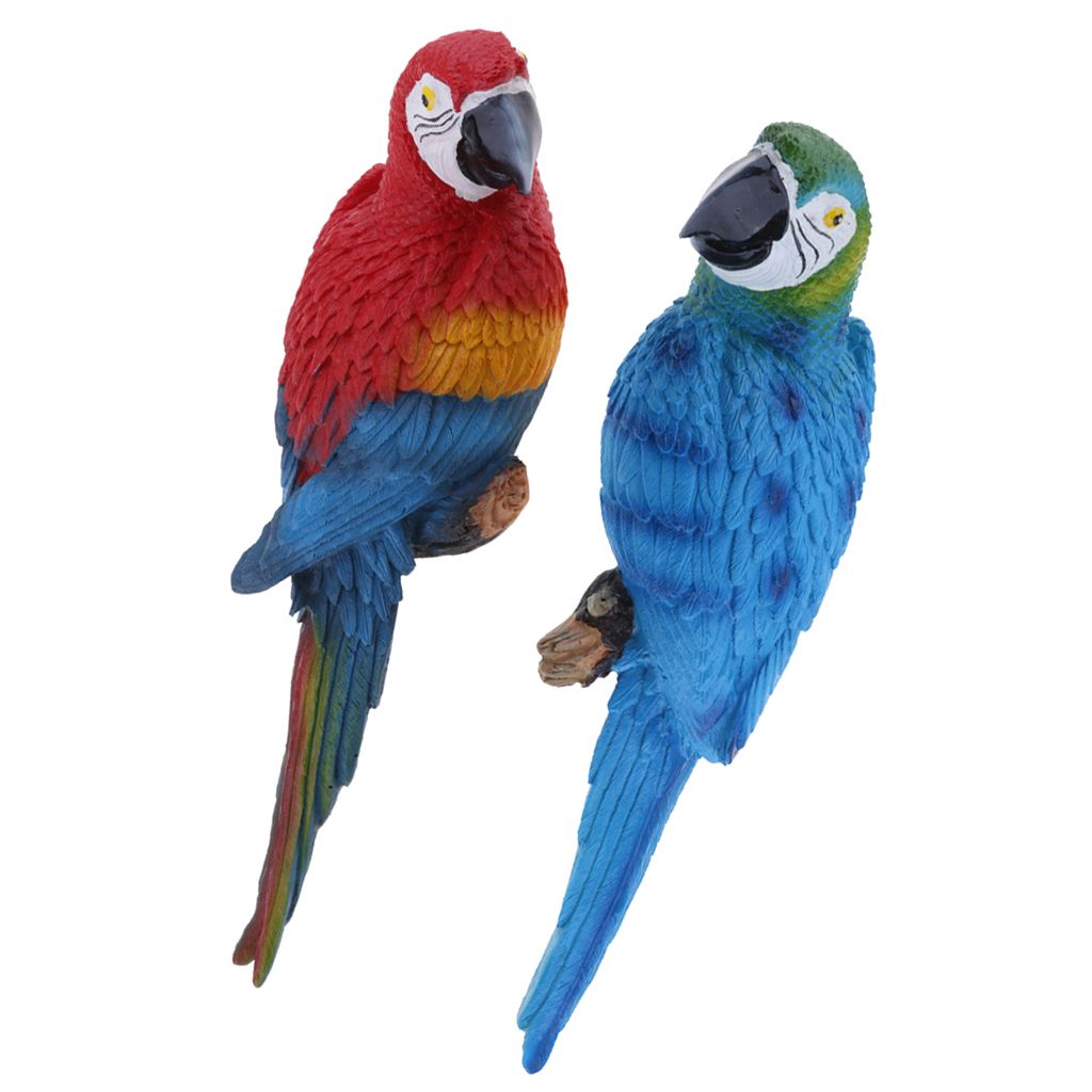 2x realistische Ara Papagei blau & gelb lebensechte Vogel Ornament 