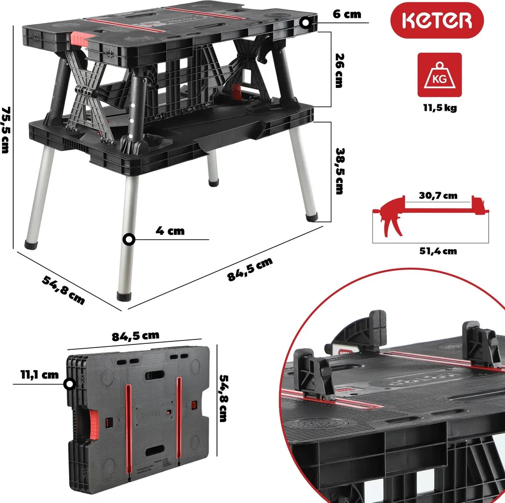 Table de travail pliable et établi mobile portable léger et robuste