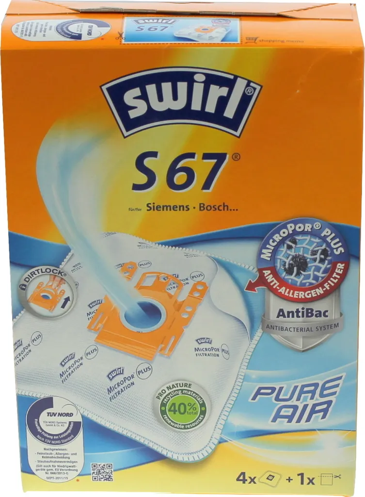 Kit Swirl S67 622189 Sacchetti per Filtro Polvere Bosch Siemens S 67 - 8