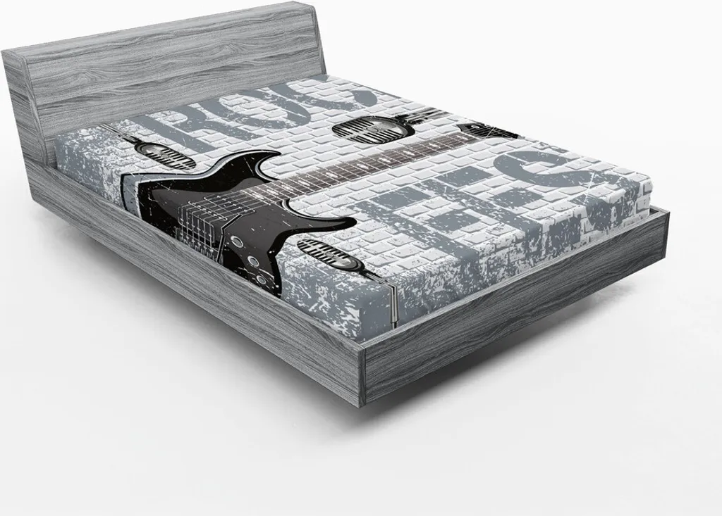 ABAKUHAUS Lenzuolo con angoli Rock Music, colore grunge, sfondo con muro di mattoni, chitarre elettriche, microfoni, 180 x 200 cm, blu grigio nero grigio