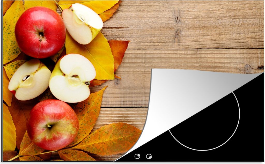 KitchenYeah Herdabdeckplatte Apfel - Blätter - Herbst - Obst , 89x51cm, Küche Deko, Glaskeramikfeld Herdabdeckung, Abdeckplatte fùr Kochfeld