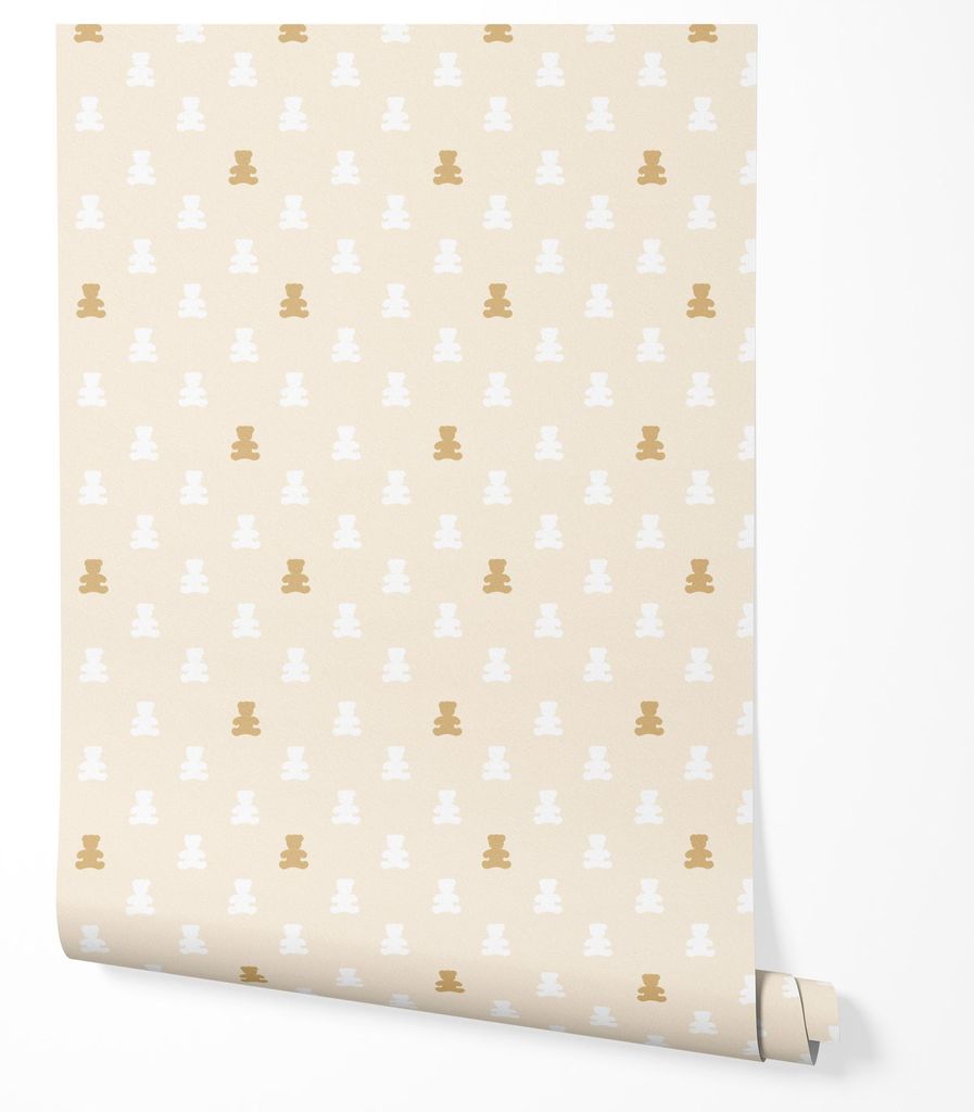Vliestapete Kinder Teddybär Dezentes Babyzimmer Wohnzimmer 2x2,5 Beige-Weiß